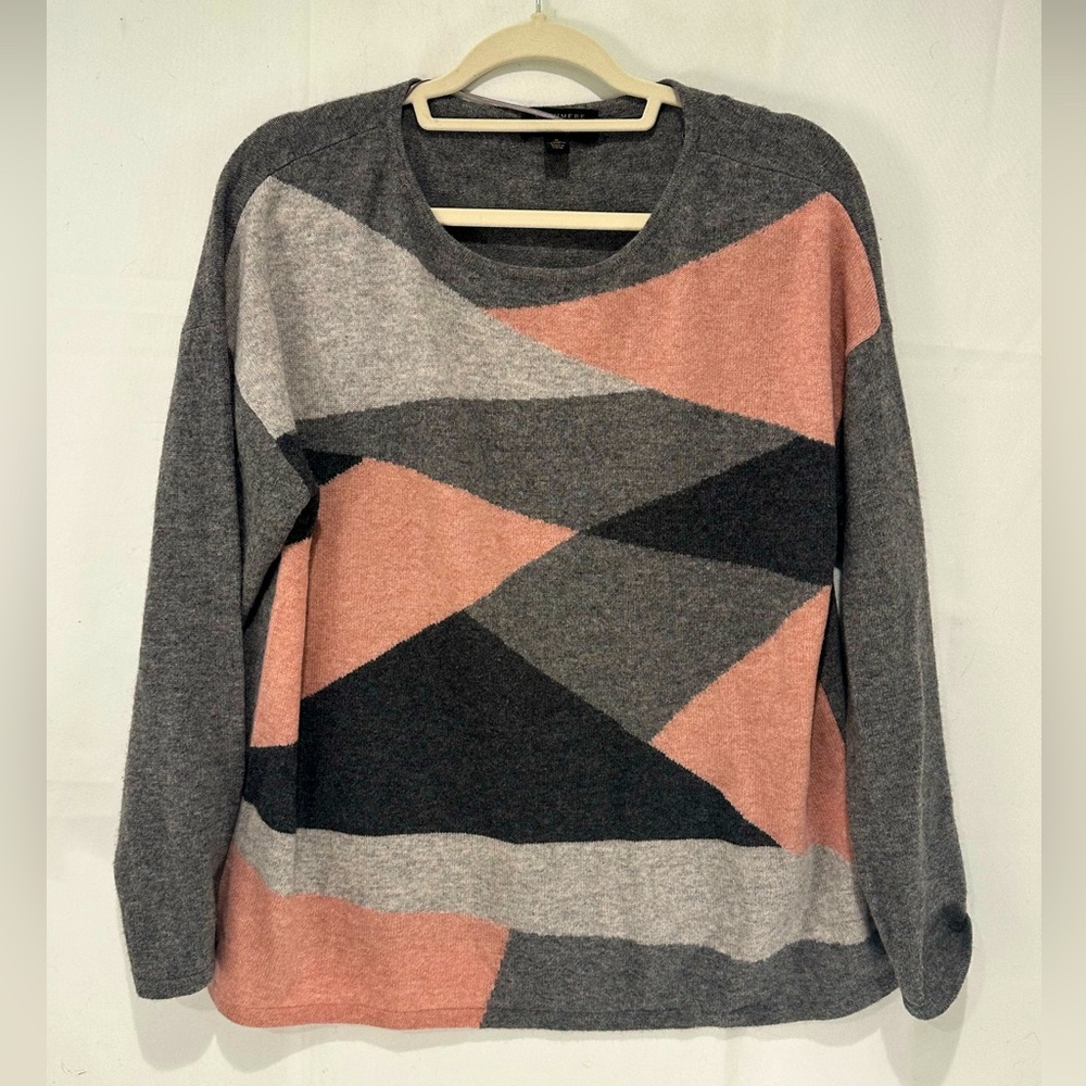 Charter Club | Women's Cashmere Colorblock Gray Pink Black Long Sleeve Sweater M